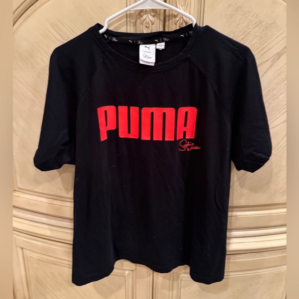 Puma for Sophia Webster Black Tee with Vibrant Red Logo, size XL